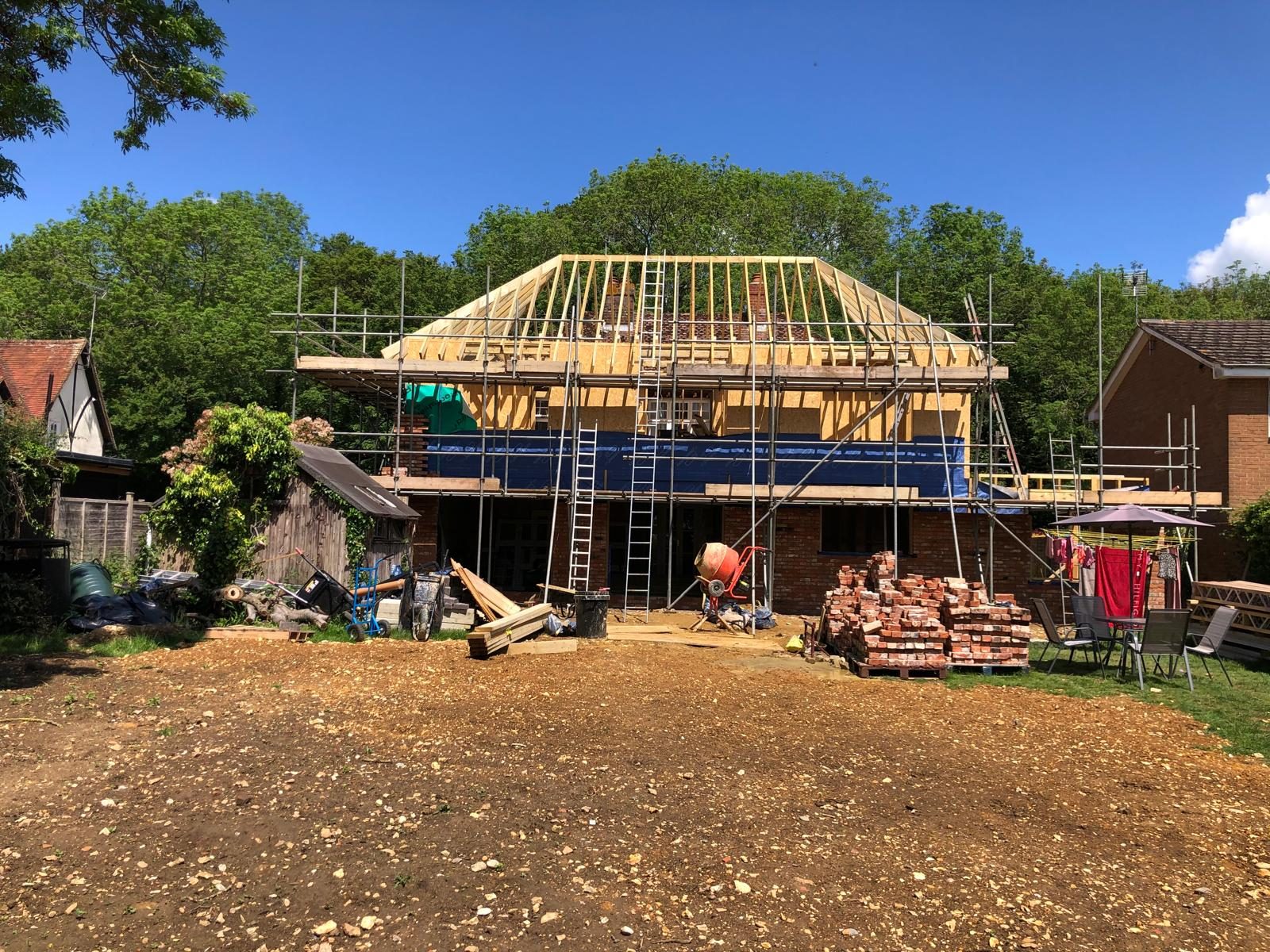 New build with the roof structure going up
