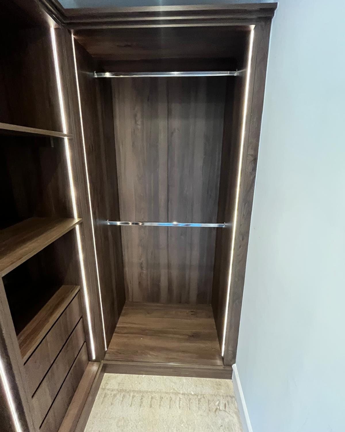 Fitted walk in wardrobe