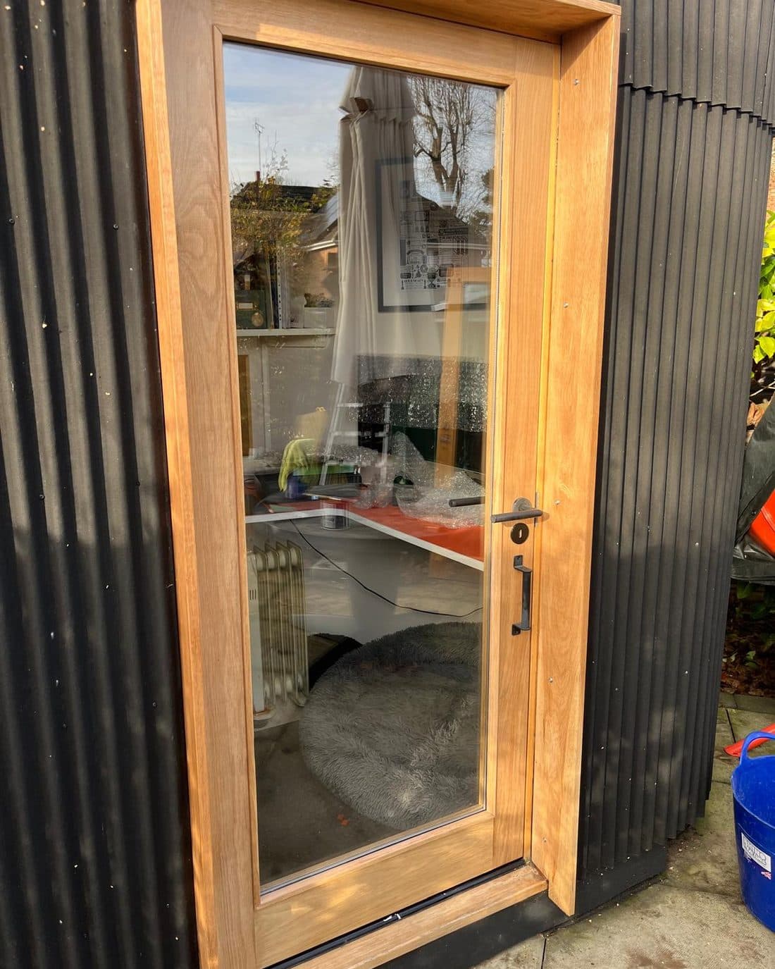 New door and oak frame for a garden office